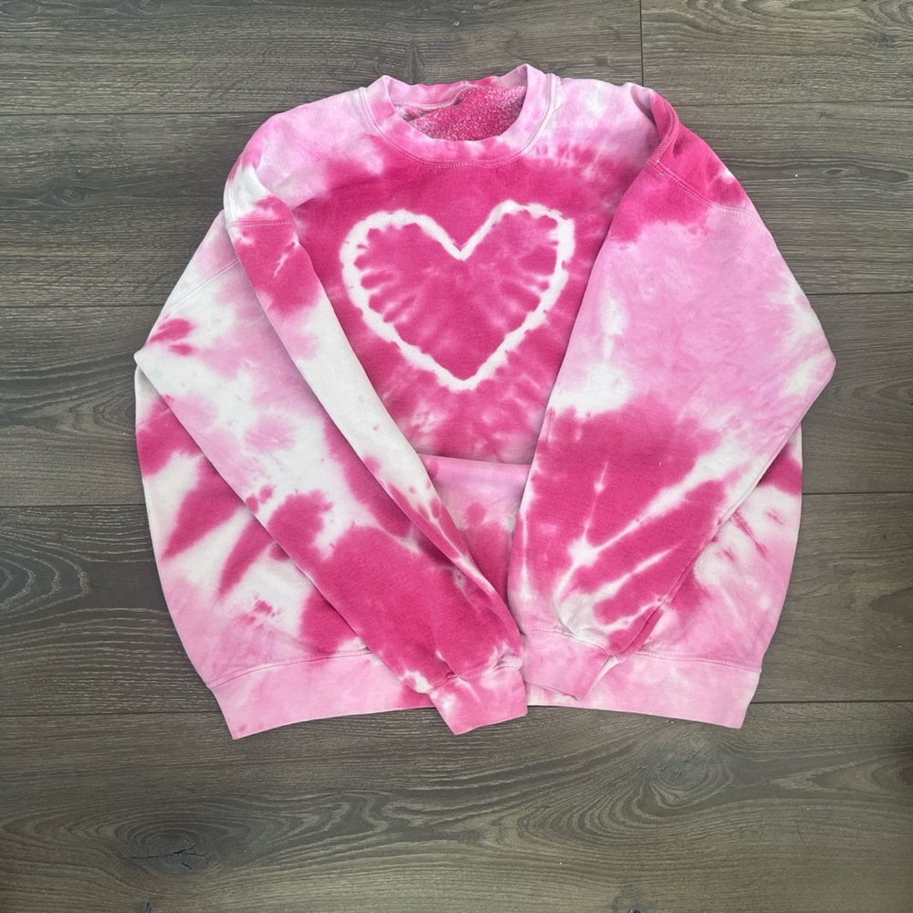 Pink Tie-Dye Heart Sweater